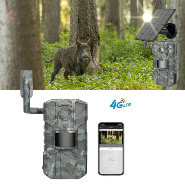 Camera de vanatoare cu incarcare solara WISTINO 4G 14 MP, rezolutie video 2.7 K, 0.5s trigger, PIR 20 m, unghi 120, leduri 940nm, aplicatie telefon UCON - Taggo.ro