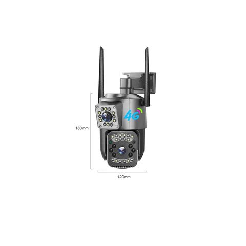 Camera de supraveghere 4G Taggo cu rezoluție 4K, 8MP, lentile duale, control aplicație, rezistentă la apă IP66.