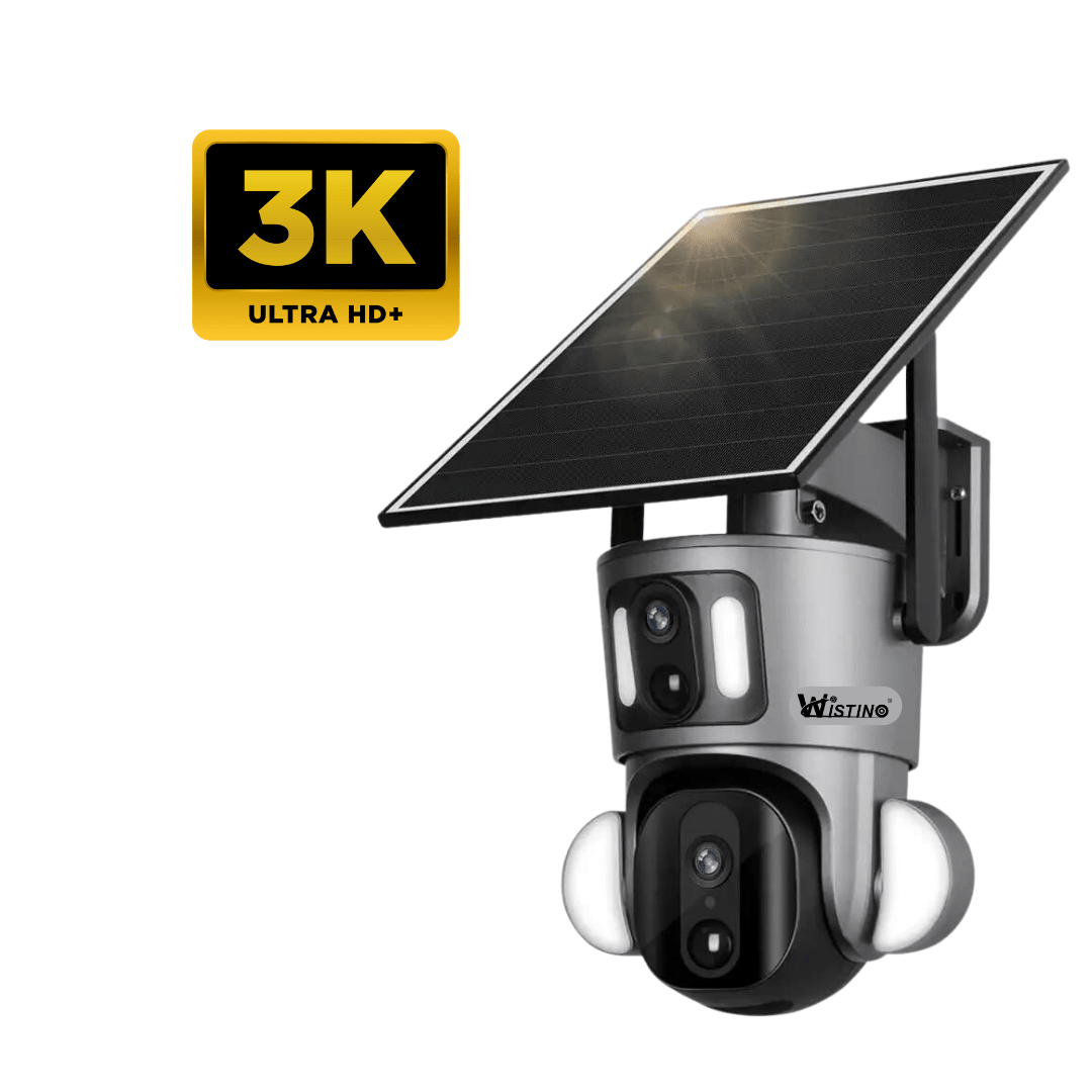 Camera supraveghere Taggo cu dublă cameră 6MP, 4G, rezistență IP66, încărcare solară și rotire controlată din aplicație.