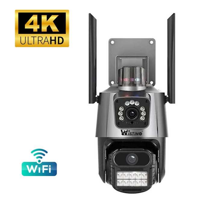Camera de supraveghere WIFI 4K, 8MP, 2 lentile, Control din aplicatie, Urmarire automata, Rezistenta la apa IP66 - Taggo.ro
