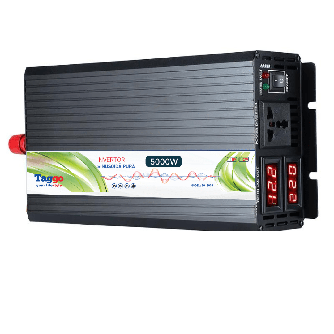 Invertor 5000W 24V-220V cu undă sinus pur, pentru rulote, case și cabane, de la Taggo.ro, pentru energie solară.