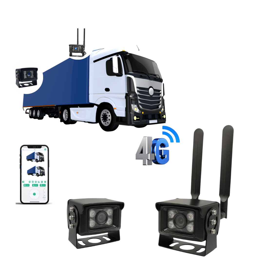 Kit 2 camere de supraveghere 4G, 5MP pentru exterior, ideal pentru busuri, camioane și tir, marca Taggo, imagine design modern.
