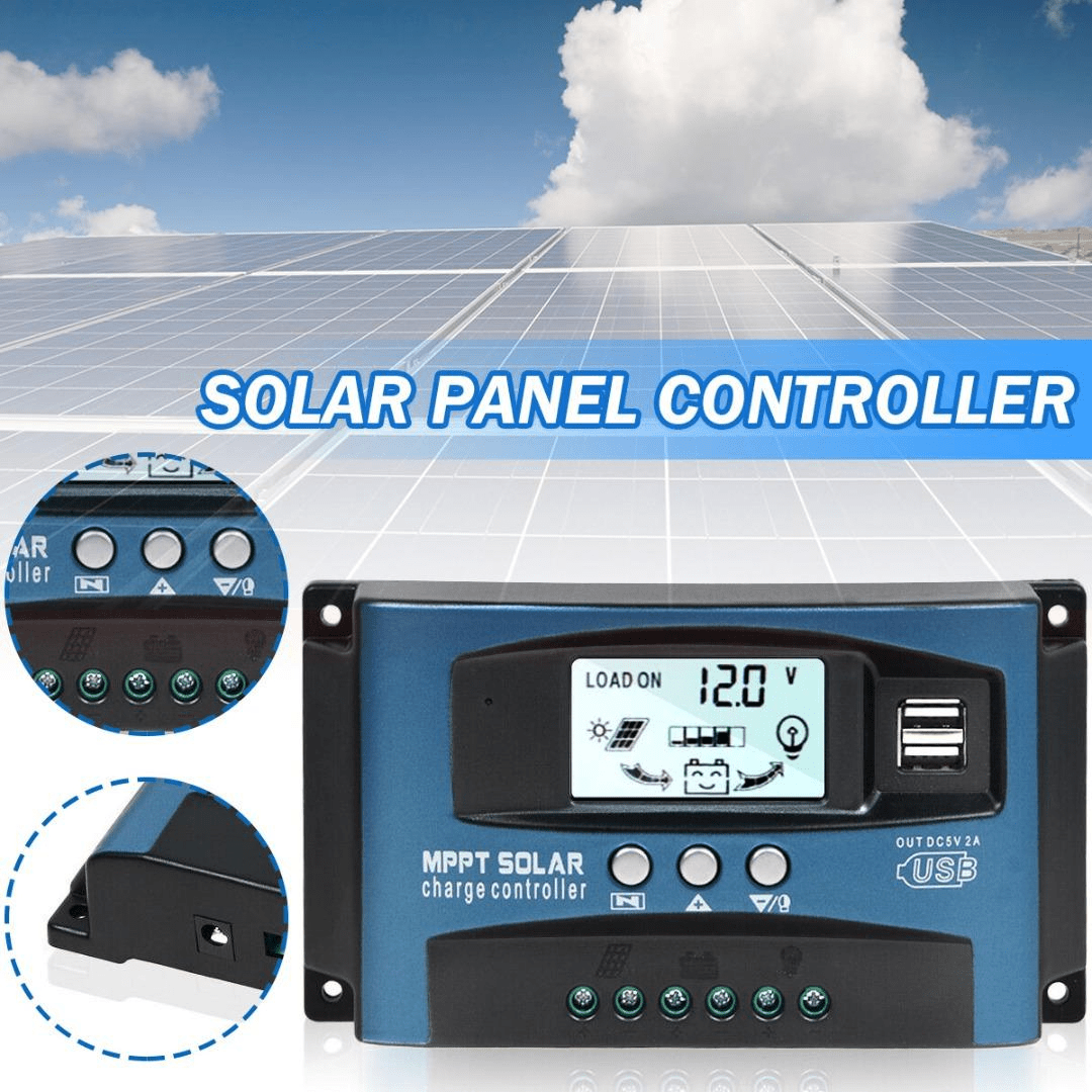 Controller solar Taggo MPPT/PWM de 60A cu display LCD, dual USB și putere de 750W pentru 12V sau 24V.