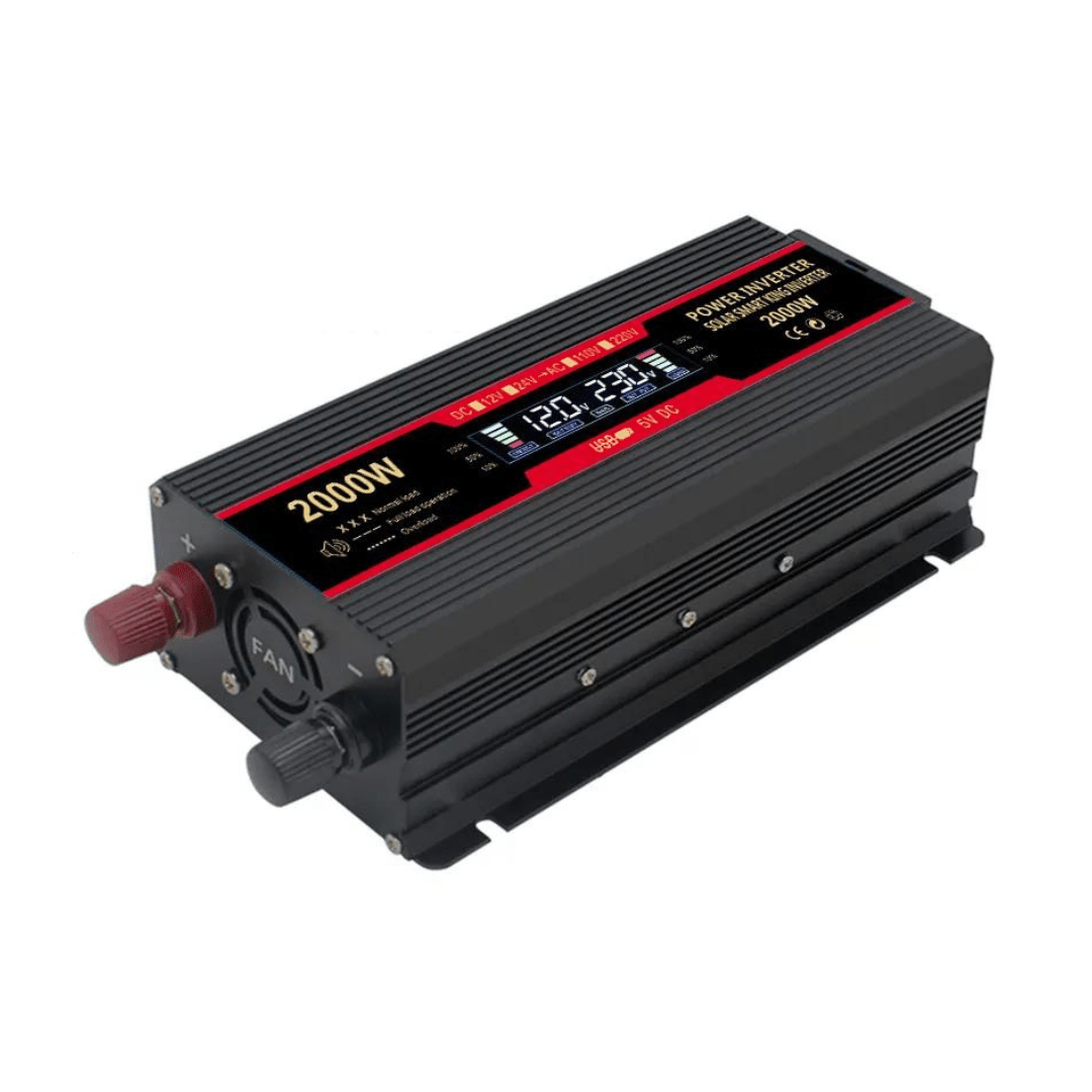 Invertor auto Taggo 12V la 220V, 2000W cu display, protecție scurtcircuit, 2 porturi USB și adaptor auto inclus.