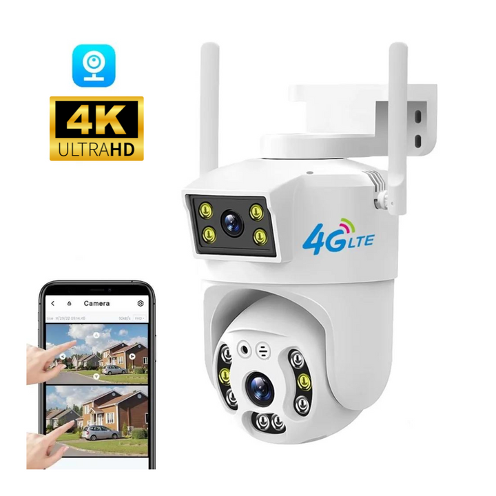 Camera 4G de supraveghere, Cartela SIM 4K, 8MP, 2 lentile, Control din aplicatie, Urmarire automata, Rezistenta la apa IP66 - Taggo.ro