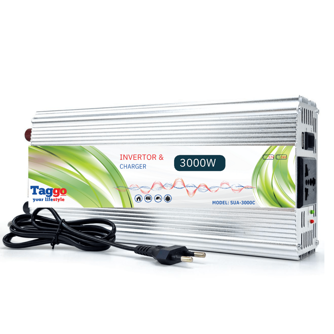 Invertor 2 în 1 Taggo.ro cu încărcător baterii auto, port USB și funcție UPS, 3000W, 12V/220V.