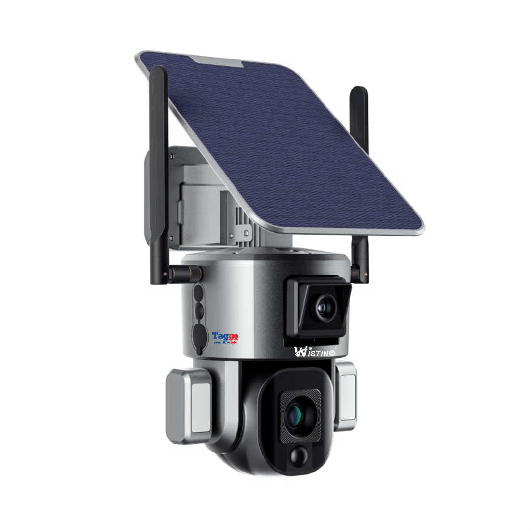Camera supraveghere Taggo 4G 4K Ultra HD cu dual camera 4MP+4MP, zoom optic 20x, încărcare solară, rezistentă IP66, rotire din aplicație