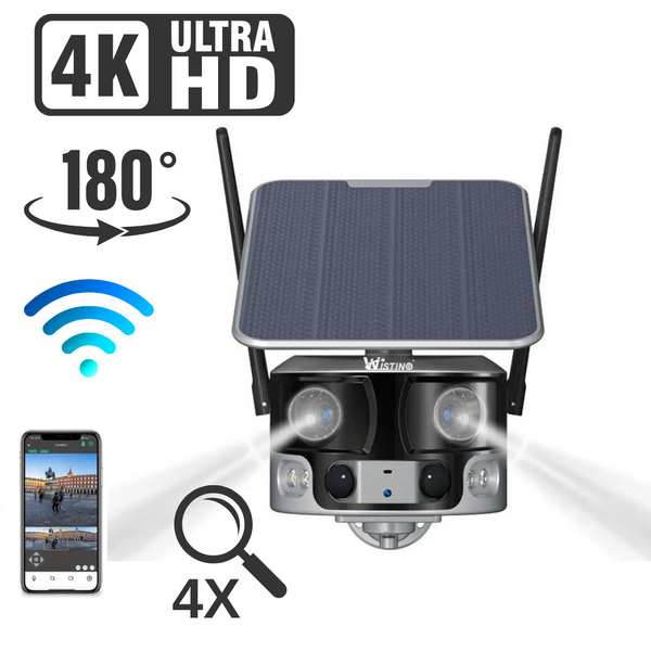 Camera Supraveghere Exterior Wifi Solara Panoramic 4K, 8MP, ZOOM 4X, Panou Solar 6W, 21700 mAh, WIFI 6, fara Fire, Aplicatie - Taggo.ro