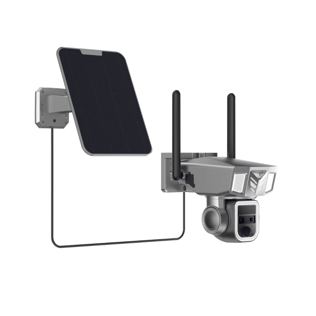 Camera supraveghere 4G Taggo.ro cu lentile duble, zoom optic 20X, incarcare solară, rotire din aplicație și rezistență IP66.