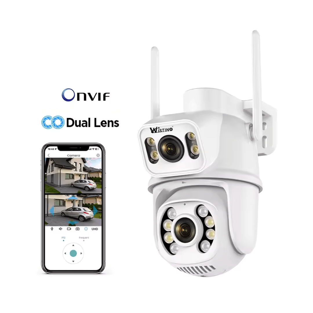 Camera WiFi de supraveghere Taggo 4K, 8MP, cu 2 lentile, control din aplicație, urmărie automată și rezistentă la apă IP66.