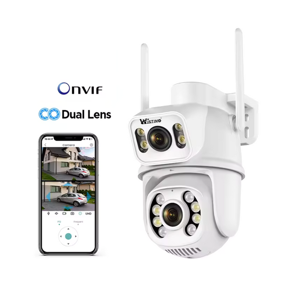 Camera WIFI de supraveghere 4K, 8MP, 2 lentile, Control din aplicatie, Urmarire automata, Rezistenta la apa IP66 - Taggo.ro