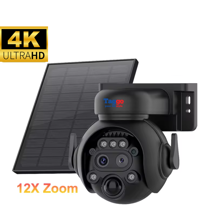 Camera Supraveghere 4G 4K Ultra HD, Dual Lens, 12X ZOOM, Incarcare Solara, Rotire Din Aplicatie, Rezistenta La Apa IP 66 - Taggo.ro