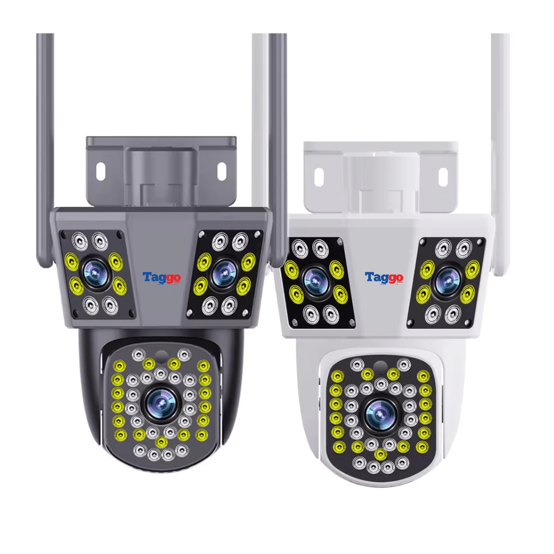 Camera de supraveghere WIFI 3K Taggo.ro cu 3 lentile, control din aplicație, urmărire automată și rezistență la apă IP66