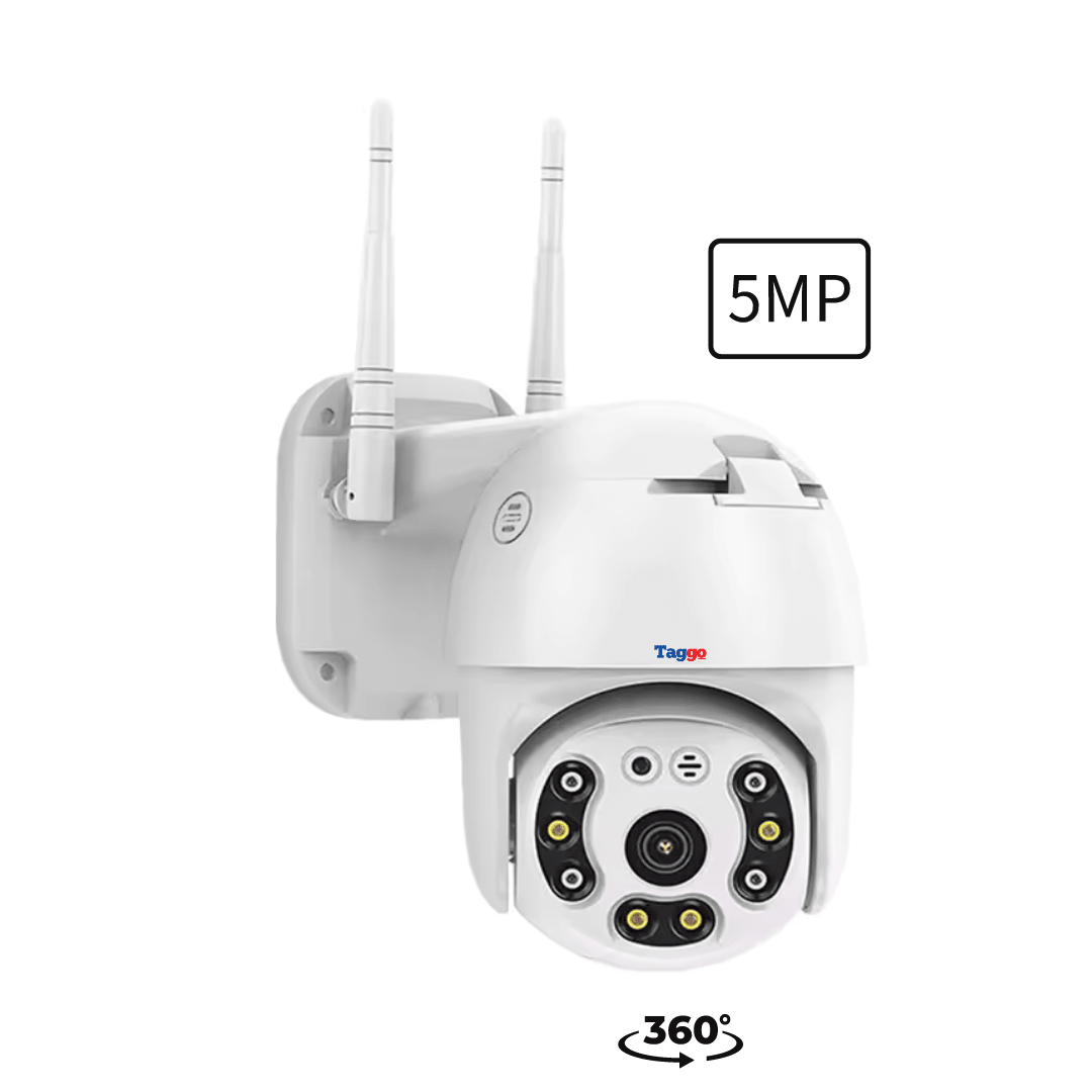 Camera de supraveghere WIFI Taggo, 5MP, rezistentă la apă, rotire 360°, detectare umană și notificări pe telefon