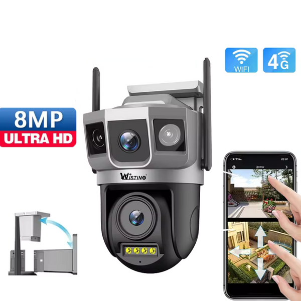 Camera de supraveghere 4G Cartela SIM / WIFI 8MP, 2 lentile, Control din aplicatie, Urmarire automata, Rezistenta la apa IP66 - Taggo.ro