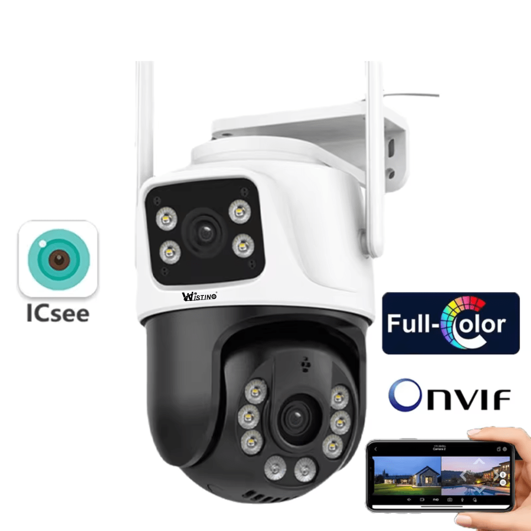Camera WiFi de supraveghere Taggo 4K, 8MP, cu 2 lentile, control din aplicație, urmărire automată și rezistență IP66.