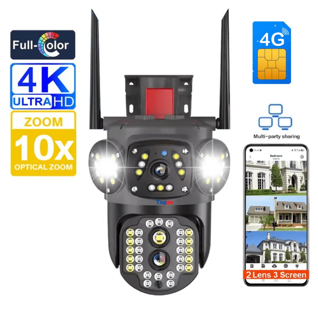 Camera de supraveghere 4G Taggo cu zoom 10X, rezoluție 4K, detectie umană, urmărire automată și rezistență IP66