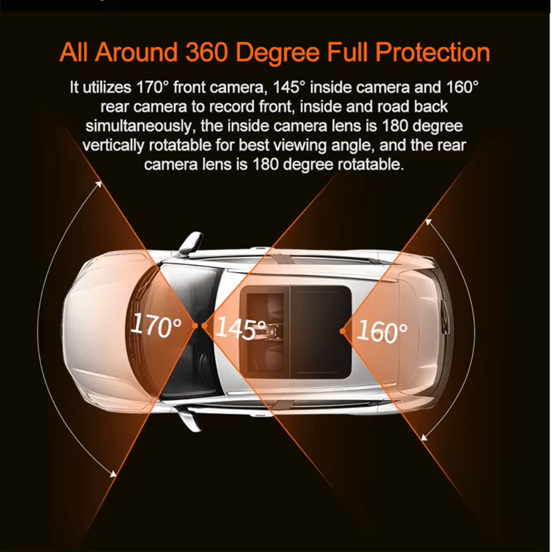 Camera auto 4K cu ecran LCD, cameră spate 2K și interior 1080P, DVR WiFi, vizionare nocturnă, senzor Sony IMX 335