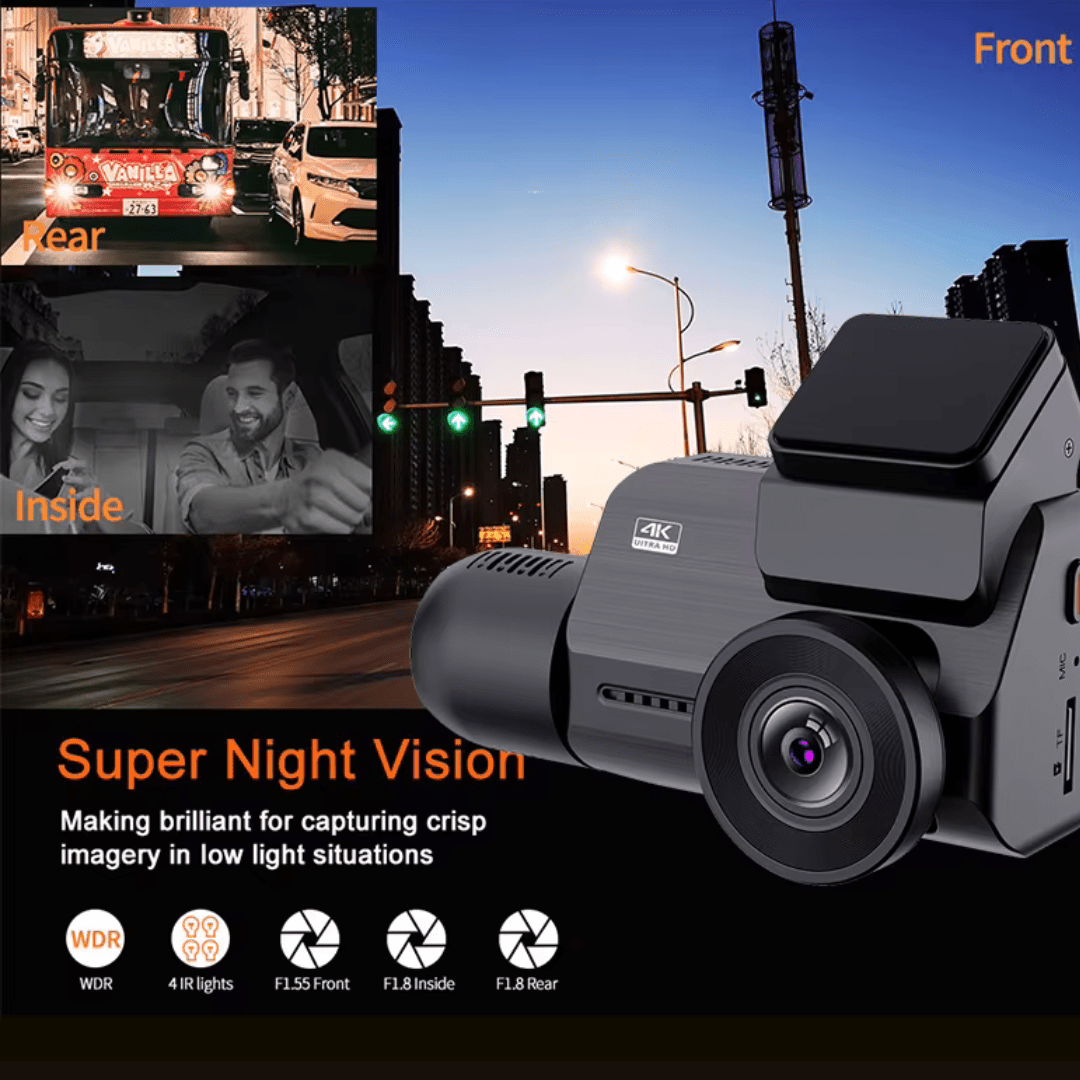 Camera auto 4K Taggo cu ecran LCD, camera spate 2K și interior 1080P, vizionare nocturnă, senzor Sony IMX 335
