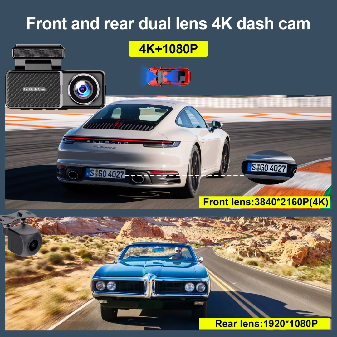 Camera auto 4K Taggo cu ecran LCD, cameră spate 1080P, DVR WIFI, GPS și vizionare nocturnă, senzor SGC4663