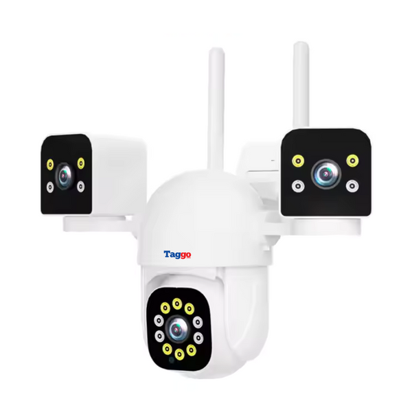 Camera de supraveghere WIFI 6K, 12MP, 3 lentile, Control din aplicatie, Comunicare bidirectionala, Urmarire automata, Multi lens