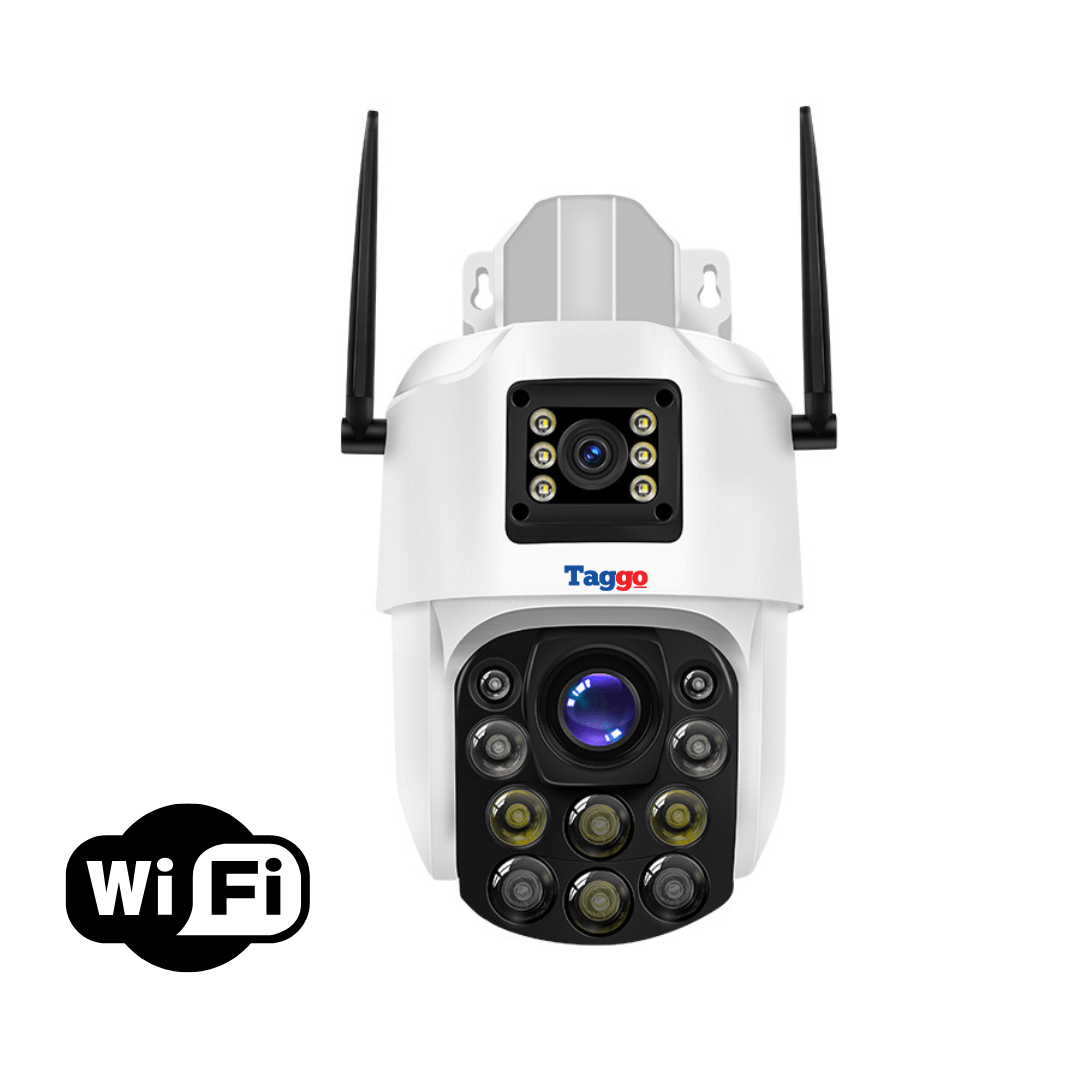 Camera de supraveghere WIFI 4K Taggo.ro, 100X zoom, 2 lentile, control aplicație, detectare umană, rezistentă la apă IP66