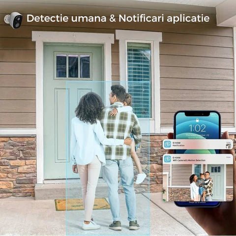 Camera de supraveghere 4G Taggo.ro cu rezistență IP66, 4MP, baterie, control din aplicație și detectie umană.