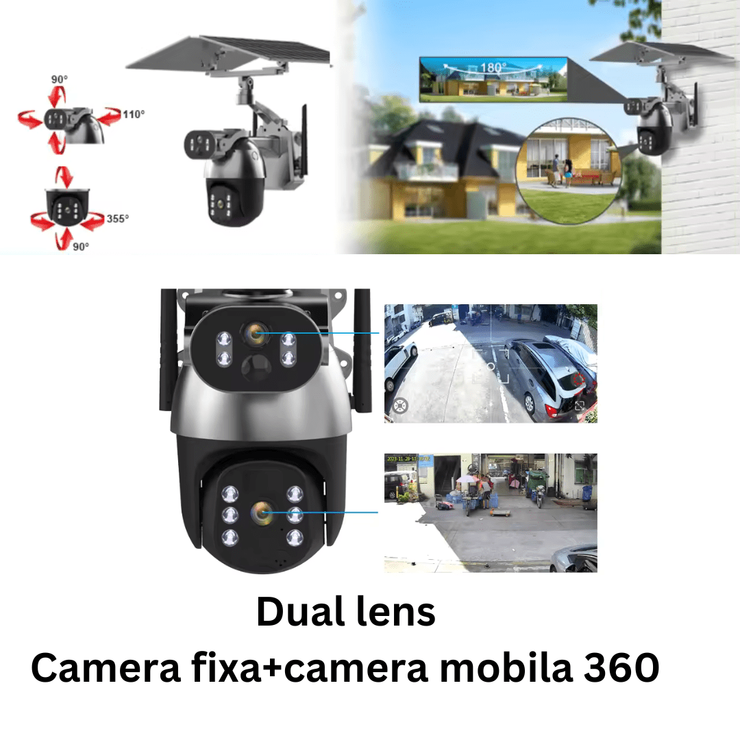 Camera supraveghere 4G Ultra HD, duală, 6MP, cu încărcare solară și rotire din aplicație, rezistentă la apă IP66, Taggo.ro