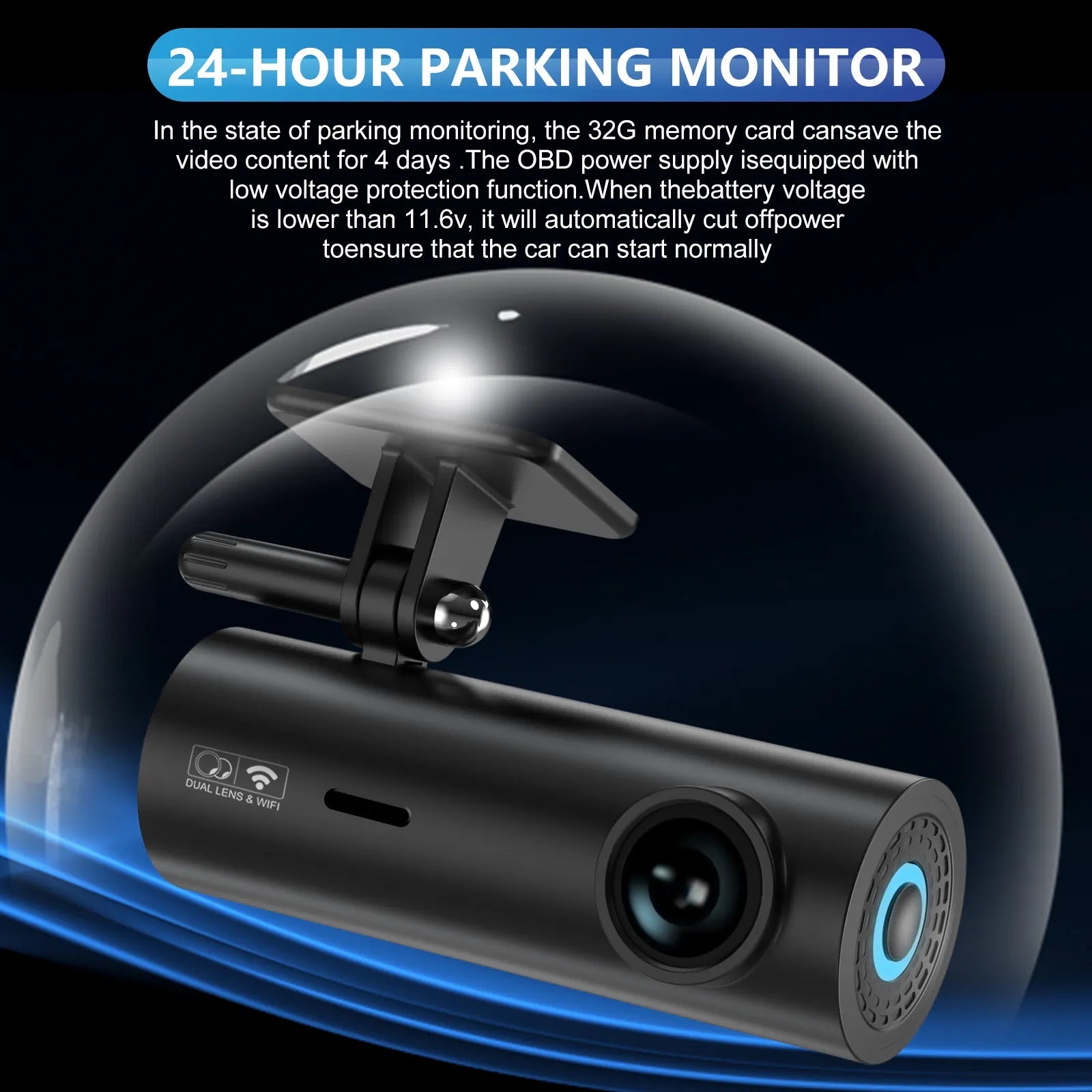Camera auto 2K cu cameră spate 1080P DVR WiFi, vizionare nocturnă, monitorizare parcare 24H, senzori GC4653, Taggo.ro