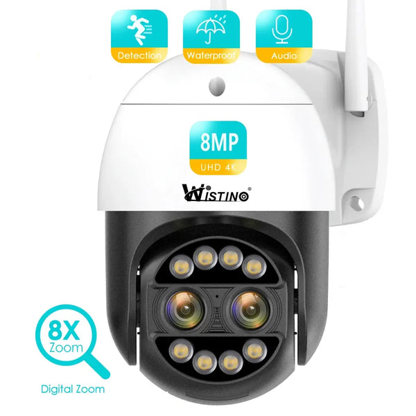 Camera Supraveghere Exterior Rotativa Wireless Wistino 8mp 4k Dubla, Rotire din Aplicatie, Rezistenta la Apa - Taggo.ro