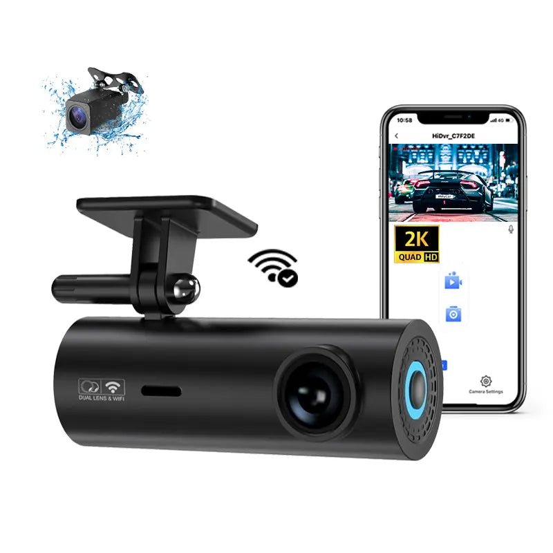Camera auto Taggo cu rezoluție 2K și cameră spate 1080P, vizionare nocturnă, monitorizare parcări 24H, WiFi, senzor GC4653