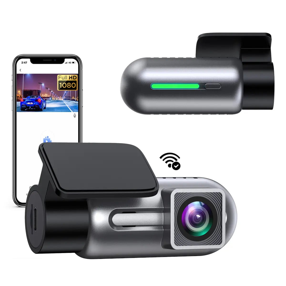 Camera auto DVR WiFi Taggo.ro cu vizionare nocturnă, unghi 150°, Full HD 1080P și senzor GC2083, pentru monitorizare vehicul.