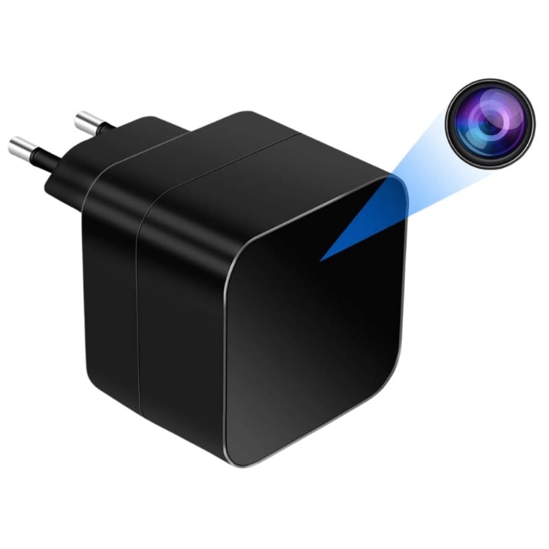 Încărcător USB Taggo cu cameră spion Wi-Fi Full HD, vedere nocturnă și senzor de mișcare, ascuns în forma unui încărcător.