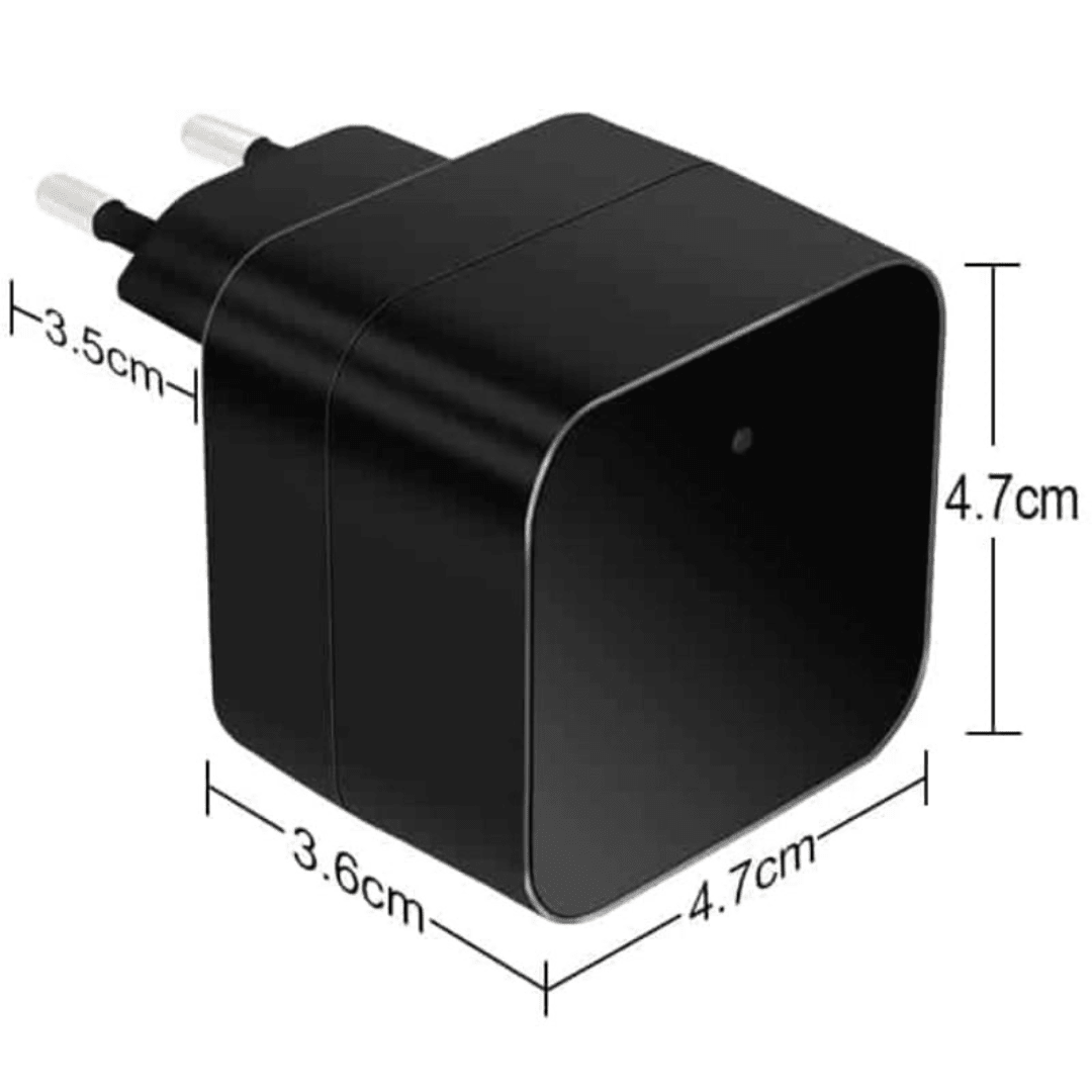 Încărcător USB Taggo cu cameră spion Wi-Fi, Full HD, vedere nocturnă și senzor de mișcare, montaj discret pentru supraveghere.