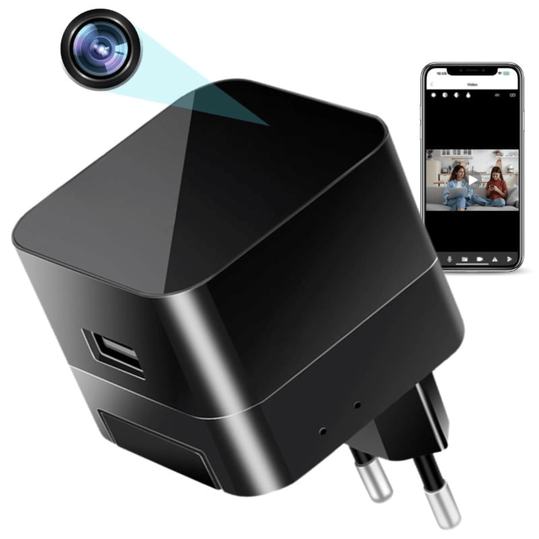 Încărcător USB cu cameră spion Wi-Fi Taggo, Full HD, vedere nocturnă și senzor de mișcare, vizibil în imagine