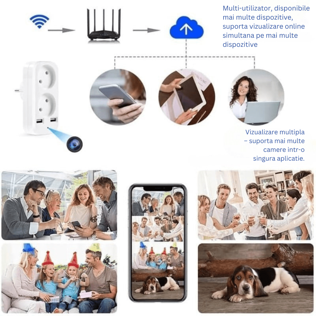 Camera spion în adaptor dublu Taggo cu Wi-Fi, Full HD și vizualizare în timp real, pentru inspecții și monitorizare industrială