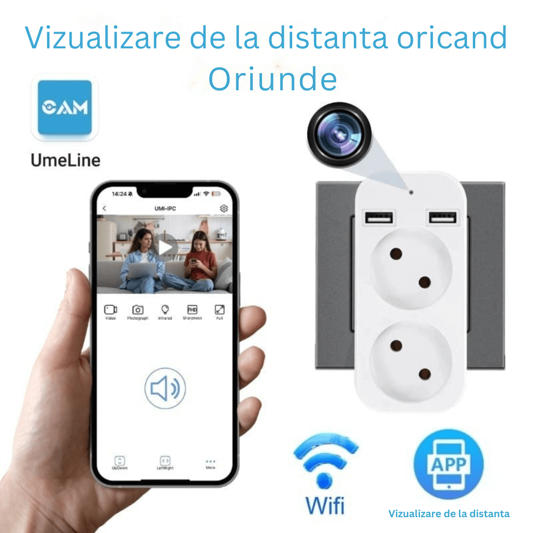 Camera spion Taggo în adaptor dublu Wi-Fi, Full HD, vizualizare în timp real, pentru inspecții și supraveghere industrială