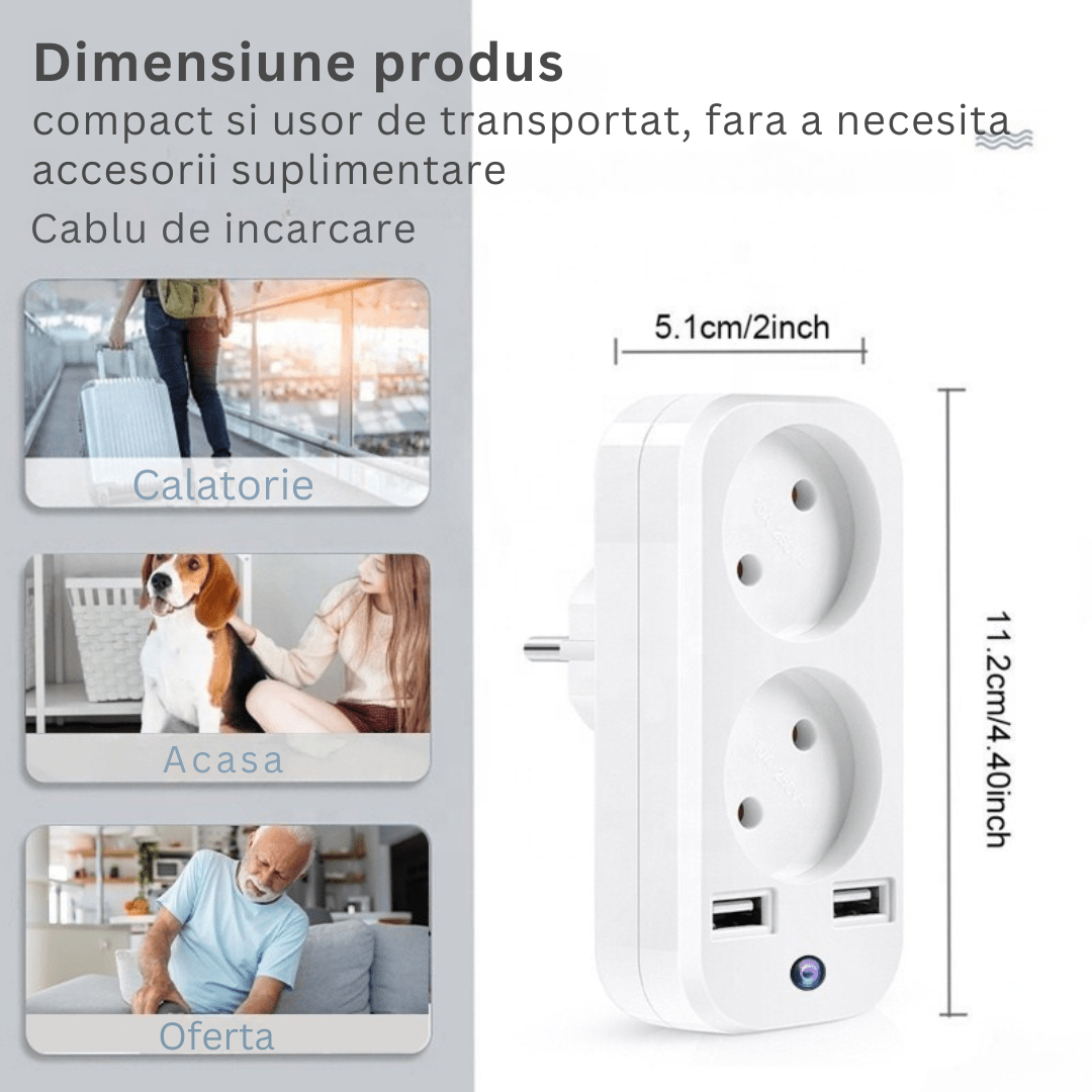 Camera spion Taggo în adaptor dublu cu Wi-Fi și Full HD, vizualizare în timp real, pentru inspecții industriale și uz general.