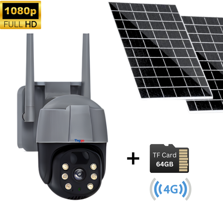 Camera de Supraveghere Solara Exterior 4G Cartela SIM 5 MP, Zoom 10X, Full HD, Panou Solar 10W Rezistenta La Apa IP 66 + Card 64GB - Taggo.ro