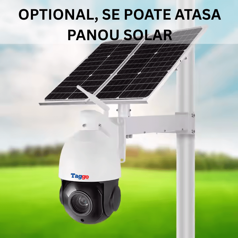 Camera de supraveghere WiFi Taggo, 5 MP, zoom optic 18x, detectie miscare, rezistenta IP66, incarcare cu panou solar