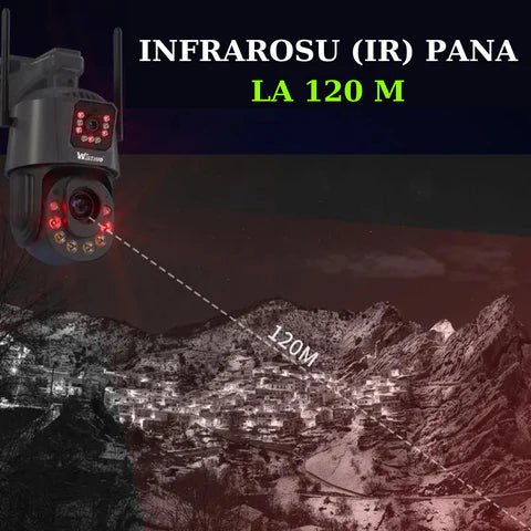 Camera de supraveghere WIFI 6K Taggo cu infraroșu, 120m, 2 lentile, control prin aplicație, rezistentă la apă IP66.