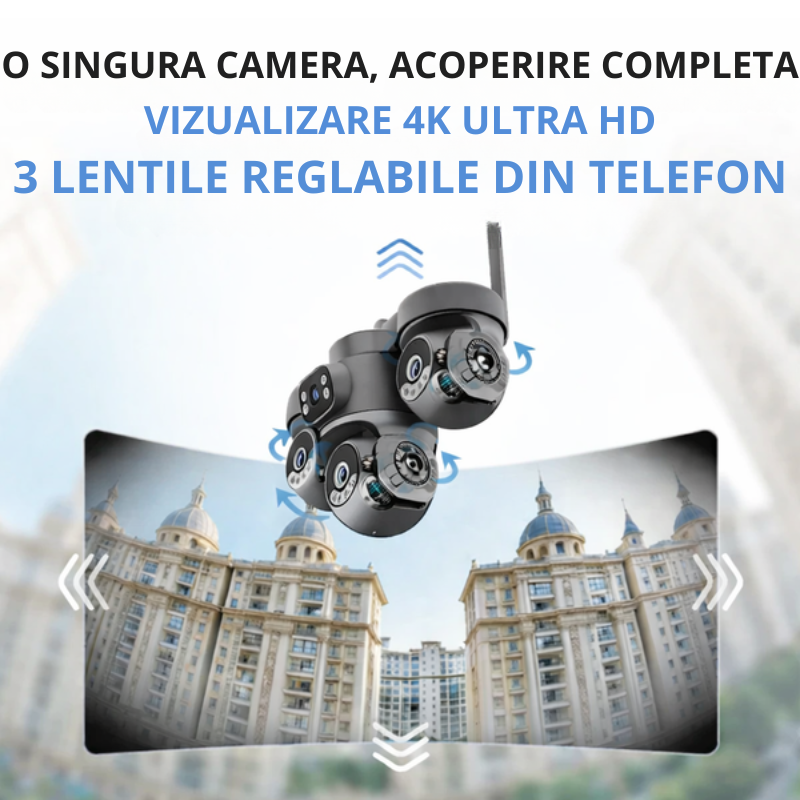 Camera de supraveghere 4G Taggo.ro cu panou solar, 12MP, 4 lentile, funcție AOV și detectie umană AI, comunicare bidirecțională