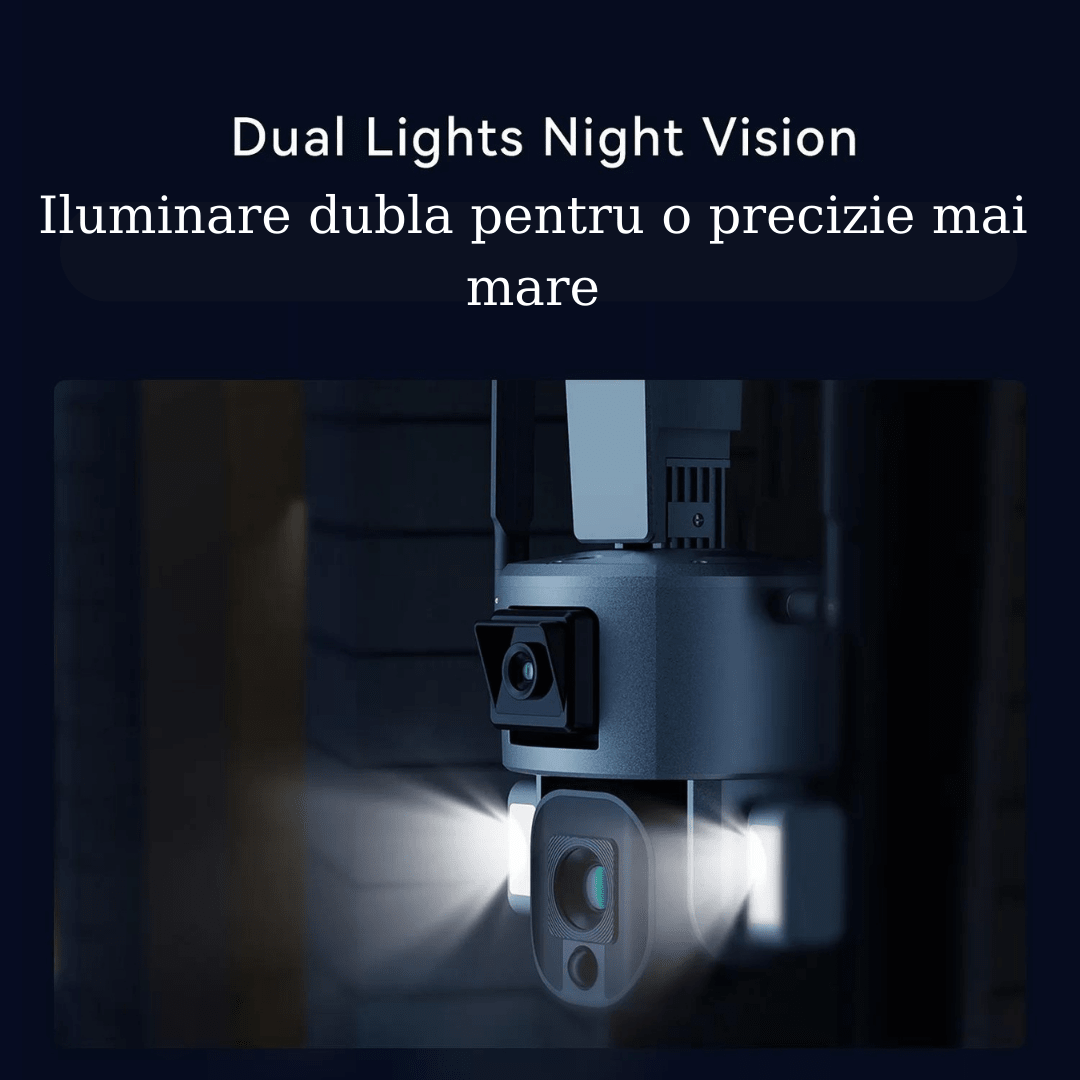 Camera supraveghere Taggo 4G 4K Ultra HD cu duală, zoom optic 20X, iluminare dublă, rezistentă la apă IP66, control din aplicație.