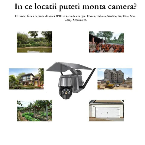 Camera Supraveghere cu Cartela Sim si Panou Solar 4G, Rezolutie 5MP, Rezistenta la Apa, Control din Aplicatie - Taggo.ro