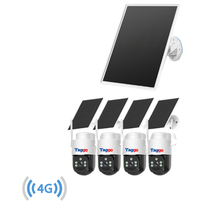 Kit Complet Supraveghere Solara 4G – 4 Camere PTZ + Router Wi-Fi cu Autonomie 30000mAh, Detectie Miscare, Audio Bidirectional, Protectie IP66 - Taggo.ro