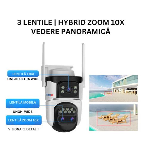 Camera supraveghere 4G VSTARCAM cu 9MP, lentile, zoom 10x, rezistentă la apă și acoperire vizuală 360° într-un unghi ultra-wide