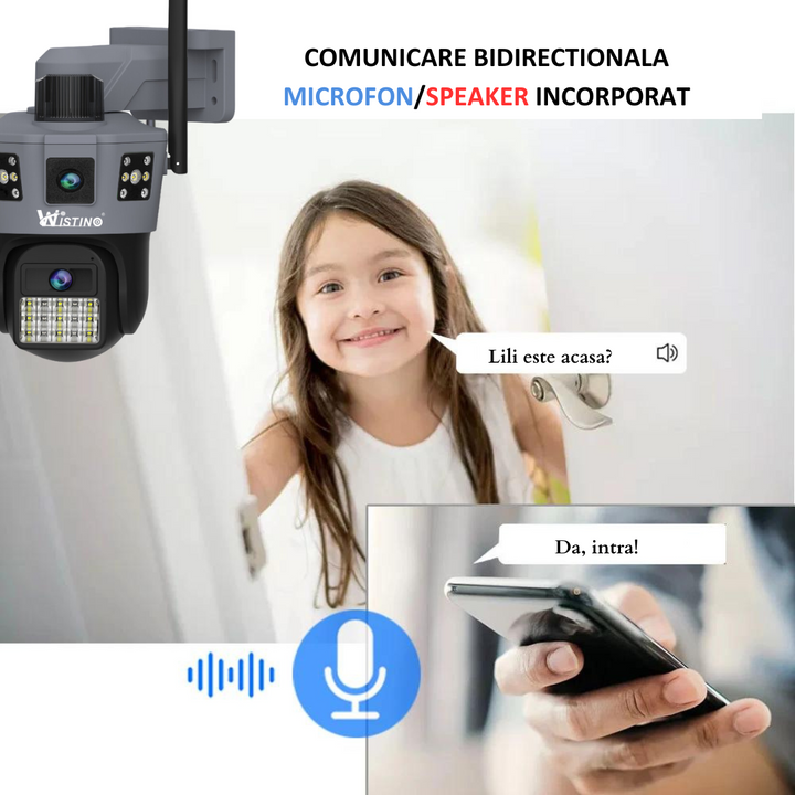 Camera de supraveghere 4G Cartela SIM 6K, 2 lentile, Control din aplicatie, Urmarire automata, Rezistenta la apa IP66 - Taggo.ro