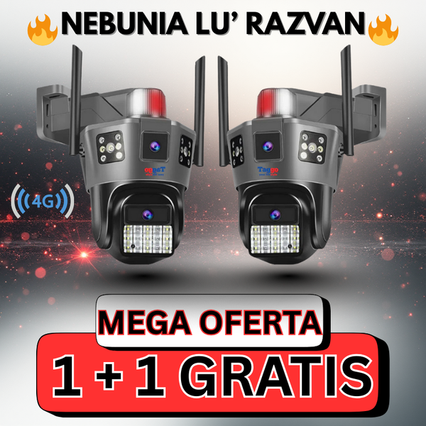 Pachet 2 camere de supraveghere, 4G Cartela SIM 6K, 2 lentile, Control din aplicatie, Urmarire automata, Rezistenta la apa IP66