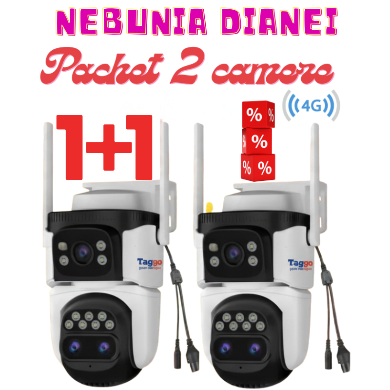 Pachet 2 Camere Supraveghere 4G 9MP 3 Lentile Zoom 10x 360°" - Taggo.ro