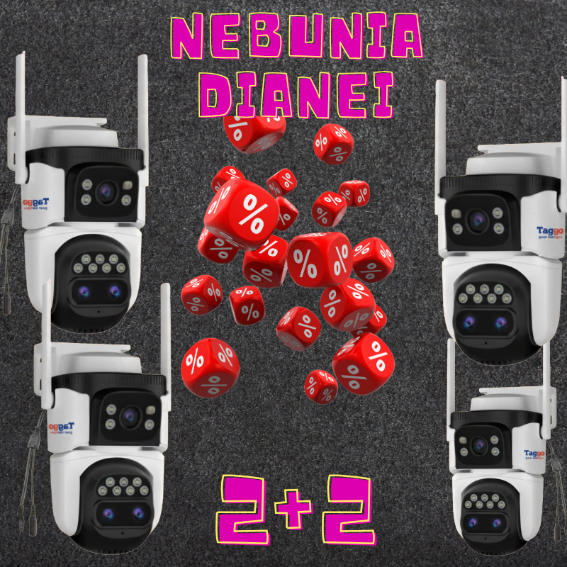 Set 4x Camera Supraveghere 4G, 9MP, 3 Lentile, Zoom 10x, Rezistenta la apa, Acoperire vizuala 360° - Taggo.ro